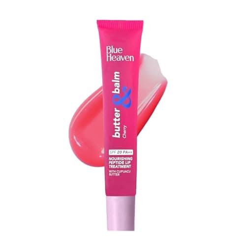 Blue Heaven Butter & Balm (15 Gm) Peptide based Tinted Lip Balm with SPF 20 PA++| Infused with Cupuacu Butter | Smoothing & Moisturizing | UVA/UVB Rays Protection | Cherry