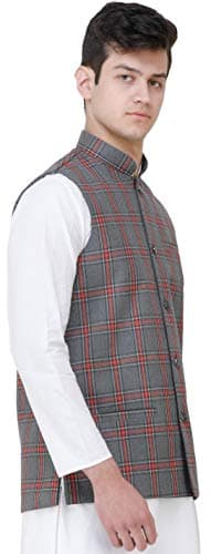 Exotic India Waistcoat with Double Check Pattern and Front Pockets - Color ExcaliburGarment Size 36 3