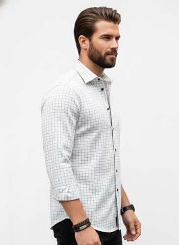 Amazon Brand - INKAST Men's Regular Fit Button Down Dress Shirts Textured Long Sleeve Casual Look Hawaiian Shirt White-2XL 4