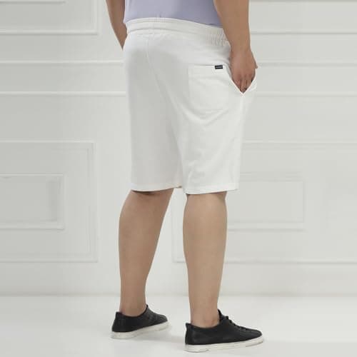 JOHN PRIDE Plus Size Men Regular Fit Mid-Rise Solid White Knee Length Cotton Elasticated Waist Regular Shorts (JPSOK13085_54_White) 3