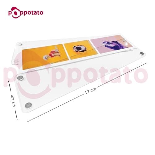 poppotato Acrylic Magnetic Picture Photo Frames | Vertical Strip for 3 Photos, Slim 6.5x2 inch | Photo Booth Frame | Personaliseable Gift - Pack of 2 Set 3