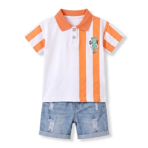 Krishn Creations Kids Clothes for Boys | Printed Cotton Half Sleeve Tshirt and Denim Shorts | Baby Boy Dress (Orange, 2-3 year) 5