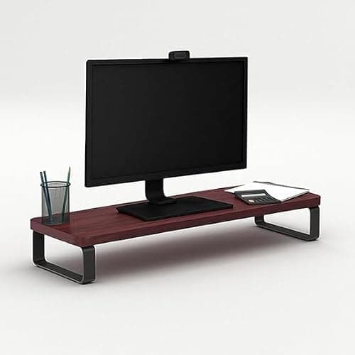 Wooden Computer Monitor Stand Riser | Desktop Organizer for Monitor, Laptop & TV | Ergonomic Height | Space Saving Desk Shelf (Mahogany Finish, Metal Legs) (Brown1)