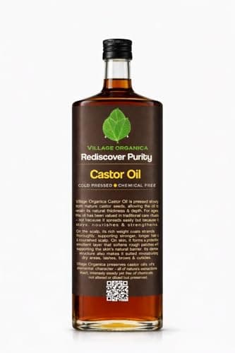 Village-Organica Luxury Cold-Pressed Castor Oil (500 ml Glass Bottle) | 100% Pure, Natural & Hexane-Free | Rich in Vitamin E for Hair Growth, Eyelashes, Eyebrows & Skin Care