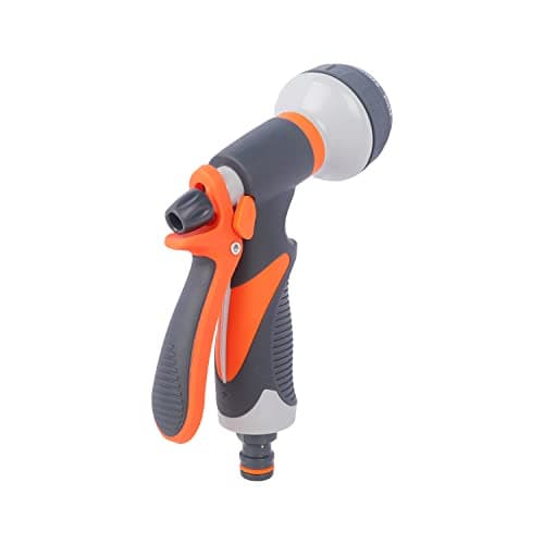 Garbnoire 8 in 1 Heavy Duty Hose Nozzle Water Spray High Pressure for Gardening, Flower, Plants, Lawn, Multi Functional Cleaning, Showering Pet & Wash Cars,8 Pattern Orange Gun, Pack of 1, ABS plastic 2