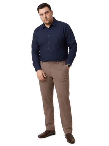Thomas Scott Men's Premium Plus Size Regular Fit Textured Formal Shirt | 100% Cotton | Long Sleeves | Spread Collar (TS1925PS_Navy_6XL)