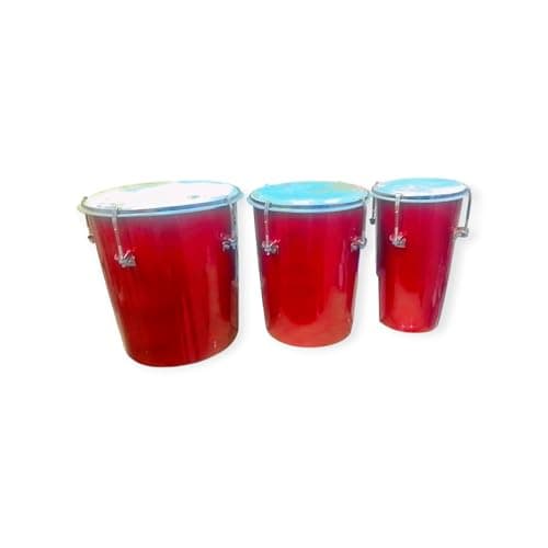 Three Piece handmade Mango Wooden Bongo Drum Set (Red) 2