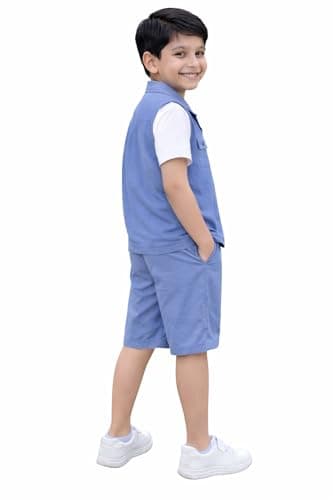 3BROS Kids Cotton Shirt Shorts Set for Boys Kids Clothing/Boys Clothing Set (Party/Festive) Wear (Blue, 2-3 Years) 3