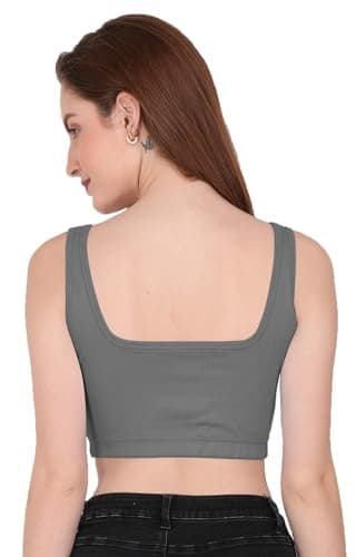 SoHot Women’s Stylish Ribbed Sleeveless Lycra Stretchable Readymade Crop Tank Top Cami Blouse for Girls 2SS7 1044 2XL Steel Grey 2