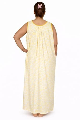 Manvicare Plus Size Soft Rayon Fabric Sleeveless Nighty for Women, Girls - White with Yellow Floral Print (Yellow, 6XL) 2