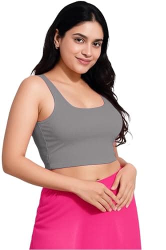 SoHot Women’s Stylish Ribbed Sleeveless Lycra Stretchable Readymade Crop Tank Top Cami Blouse for Girls 2SS7 1044 2XL Steel Grey 3