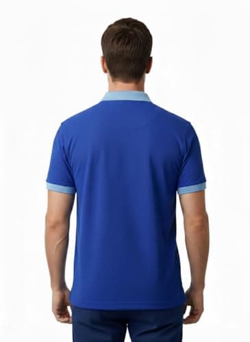 Nayara Energy Men's Polo T-Shirt, Royal Blue with Light Blue Collar and Sleeve Trim, Short Sleeve with Chest Pocket (in, Alpha, M, Regular) 2