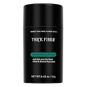 THICK FIBER Hair Building Fibers (Black) 12g - Hair Fibres For Thin & Bald Spots - Thickening Fibers For Men & Women (12g Pack of 1)