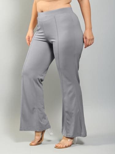 Plus Size Bell Bottom Lightweight Trouser for Women | Boot Cut Pants for Office Wear Dark Grey 3