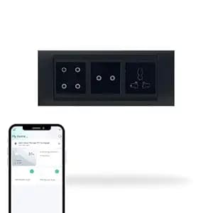 Aziot 6 Module Switch Board Plate | Smart 4 Touch, 2 Touch SW & Socket (Glass Finish) | WiFi+BLE | Google, Alexa & Siri (Black)