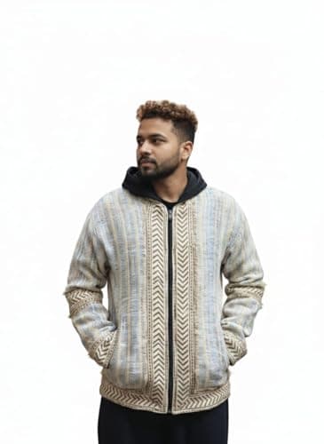 CRYSTALHEAL; DESIGNING THE DESTINY Crystal Heal Vira Jacket for Men & Women – Boho Tribal Cotton Jacket, Handcrafted Ethnic Hoodie Jacket, Winter Casual Streetwear (IN, Alpha, L, Regular)