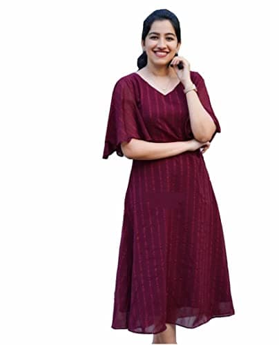 Women's Georgette Printed Traditional Kurti (in, Alpha, XL, Regular, RD_AB_Maroon)