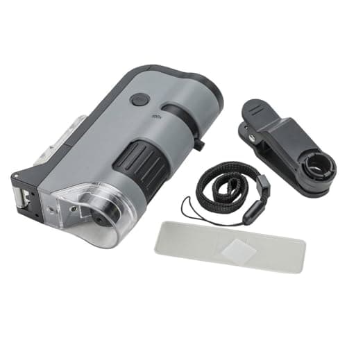 Carson MicroFlip 100x-250x LED Lighted Pocket Microscope with Flip Down Slide Base, Smartphone Adapter Clip, and UV Flashlight 5