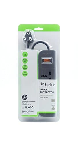 Belkin 3-Socket Extention Board with Surge Protector Universal Socket with 5Ft (1.5-Meter) Heavy Duty Cable Overload Protection, Comes with 5 Years Manufacturer Warranty, Grey Color, 350 Volts 2