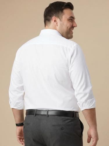 Thomas Scott Men's Premium Plus Size Regular Fit Textured Formal Shirt | 100% Cotton | Long Sleeves | Spread Collar (TS1925PS_White_3XL) 3