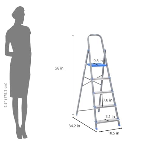 Nilkamal Rise 5 Step Heavy Duty Steel Ladder with Aluminium Steps | for Home Use | Climb Easy Anti-Slip Steps | Secure Safety Clutch Lock | 150 kg Capacity | 1 Year Warranty 4