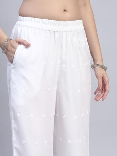 SHOPPING QUEEN Women's Cotton Embroidered Chikankari Palazzo (A685_White5_4XL) 4