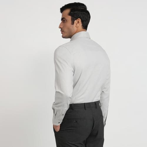 Raymond Men Regular Fit Structure Pattern Pure Cotton Semi Cutaway Collar Full Sleeve Formal Shirt Grey 4