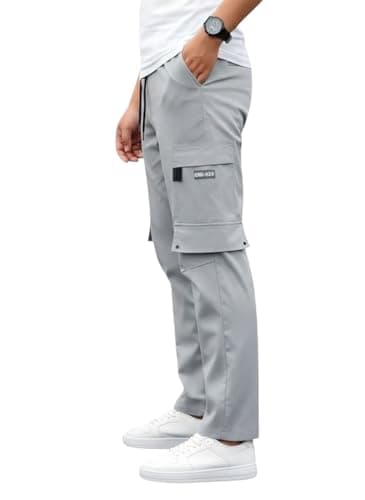 Men’s Spandex Cargo Jogger Pants – Stretchable Track Pants with Multi-Pockets for Casual Wear Color Grey Size 34
