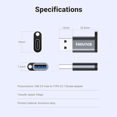 Sounce USB 3.0 OTG to USB Type C Adapter Portable Peripherals High-Speed Data Transfer, Compatible and Works with Laptops, Tablets, Smartphone, Chargers and More Devices 5