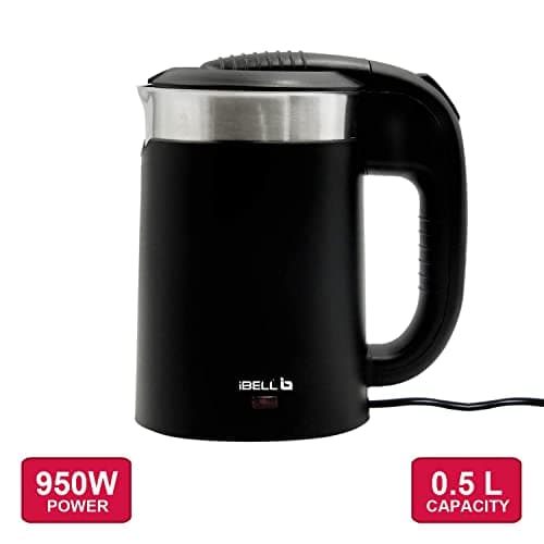 iBELL Sek105Bl Electric Kettle 500 Ml With Removable Lid,950 Watt,Auto Cut Off Function,Stainless Steel With Insulation,2 Glasses Free,Double Wall Kettle (Black),950 Watts,0.5 Liter 4