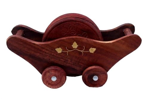 Rcelebrare Wooden Trolley Shaped Hand Made Tea CoasterJuice/Mug Coaster Set of 6 Handmade Handicraft for Home & Kitchen Dining Table for Cup Glass Decor Gift Item 3