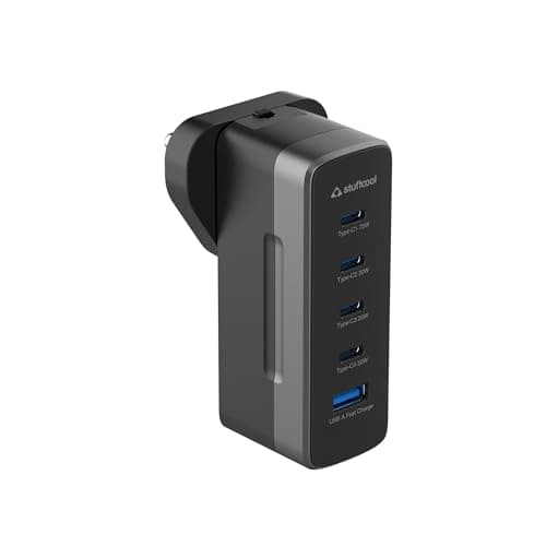 Stuffcool Empire 75W GaN Multiport Fast Charger with 4 Type-C & 1 USB-A, Smart Power Distribution, Swappable Plugs (US/UK/EU/India), Supports Samsung Super Fast Charging 2.0, MacBook, iPhone, Pixel