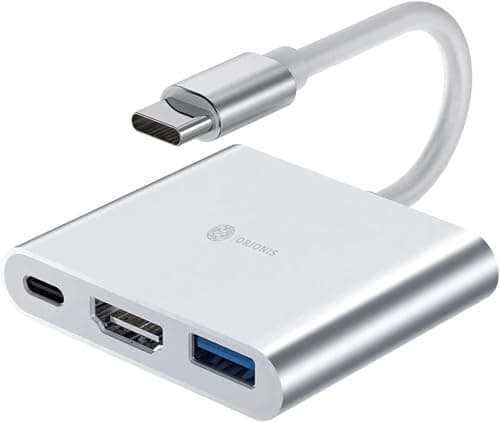 ORIONIS Type-C to HDMI Adapter (3-in-1) | USB-C Multiport Hub with 4K@30Hz HDMI, USB 3.0 5Gbps & 100W PD Charging | Compatible with MacBook, Laptops, PC & All Type-C Devices (Silver)