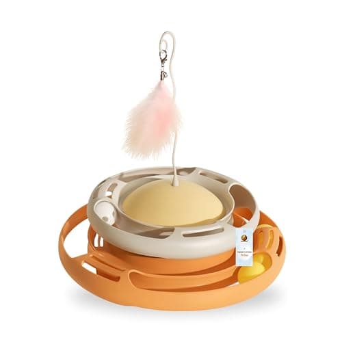 Foodie Puppies Cat Turntable Toys, Roller Tracks Ball Round Base 2 Level Turntable Cats Toys - (Frenzy Tower Toy) | Cat Turntable Toy for Mental and Physical Exercise, (Color May Vary)