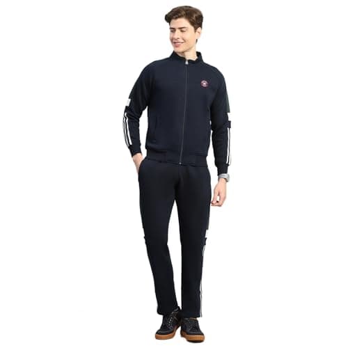 Monte Carlo Men's Regular Fit Solid Round Neck Full Sleeve Tracksuit| Men Track Suit | Stylish Sportswear Set with Jacket and Lower | Activewear Set For Men's Navy Blue XXL