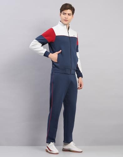 Monte Carlo Men's Regular Fit Colour Block Stand Collar Full Sleeve Tracksuit| Men Track Suit | Stylish Sportswear Set with Jacket and Lower | Activewear Set For Men's Blue M 3