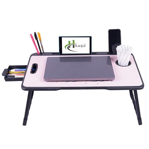 Hitanjal Foldable Wooden Mini Laptop Table for Bed, Study Table with Drawer, Mobile Holder (Unicorn) 3