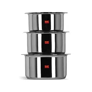 Sumeet 3 Pcs Stainless Steel Induction Bottom (Encapsulated Bottom) Induction & Gas Stove Friendly Container Set/Tope/Cookware Set With Lids Size No.10 To No.12 (1 Liter To 1.7 Liter)