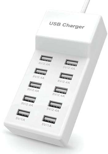 USB Charger Station 10 Port, Desktop Multi Port USB Charger Hub,with Rapid Charging Auto Detect Technology Safety Guaranteed Compatible with iPhone, iPad, Tablet & Multiple Device 2