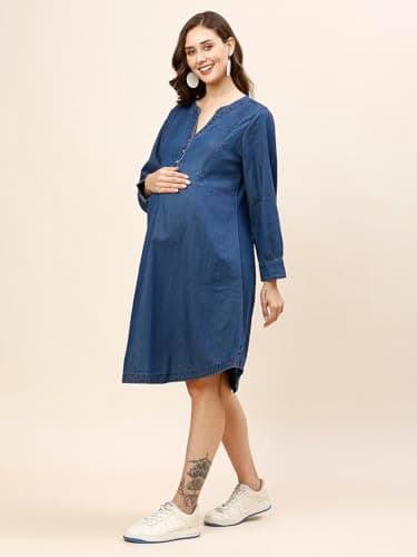 MomToBe Women's Denim Maternity Dress with Zippers for Nursing Pre and Post Pregnancy (Yale Blue ; XX-Large) 3