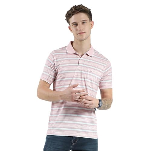 Monte Carlo Men's Regular Fit Striped Polo T-Shirt | Half Sleeve | Collared Neck | Casual Wear T Shirt for Men's Peach M (Pack of 1)