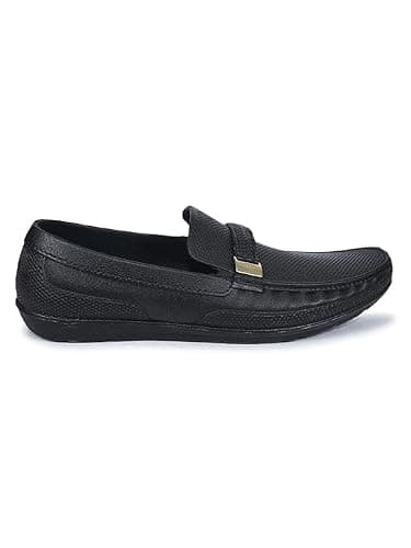 AJANTA Men's Slip-on PVC Loafer | Water Proof & Rain Shoes | Anti Skid Outsole for Firm Grip | Lightweight & Comfortable Formal Moccasins for Office & Party Black