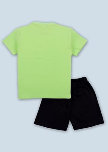 3BROS Boys & Girls Cotton Printed Round Neck Half Sleeve T-shirt & Short Latest Summer Clothing Sets | Light Green, 3-4 Years 2