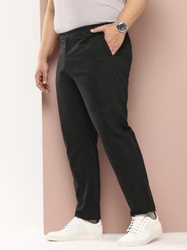 Thomas Scott Men Plus Size Pure Cotton Chinos Trousers(TSB095A_Black_46) 2