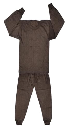 adibaba Boy's & Girls Full Sleeves Winter Thermal Top and Bottom Set | Round Neck Innerwear for Kids | Winter Base Fleece Layer Top & Bottom for Kids Thermal Underwear Set. Brown
