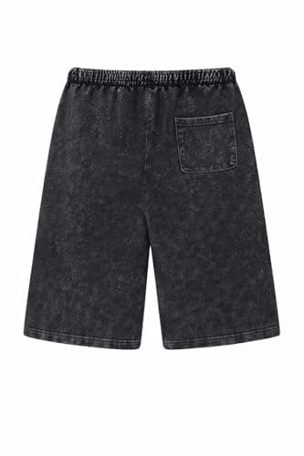 BE SAVAGE Men’s 260 GSM Heavyweight Acid Wash Shorts | Vintage Gym & Summer Shorts | Relaxed Fit Knee-Length with Drawstring (Acide Black, XL) 2