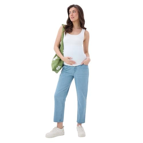 Maternity Denim Jeans for Women | Over The Bump Stretchable Belly Panel | Comfortable Pregnancy Wear | Regular Fit Casual Jeans (Medium : Light Blue)