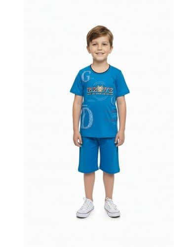 Boys’ Cotton T-Shirt & Shorts Set (Royal Blue, 7-8 Years) 2