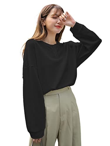 Zilcon Women's Waffle Button Down Neck Korean Tops for Women || Oversized t Shirts for Women || Long Sleeve Tops (in, Alpha, XL, Regular, Black)