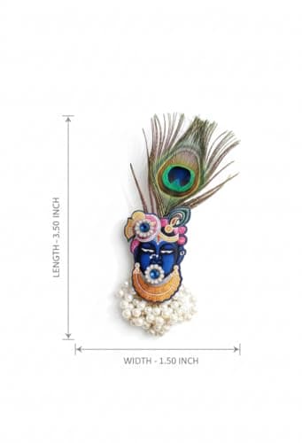 Shree Nath Ji Brooch with Peacock Feather & Synthetic Pearl | Handmade Devotional Cardboard/Crushwood Brooch | Shrinathji Krishna Ethnic for Women & Men | Festive Gift 5